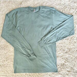 American Apparel Made in USA  Light Blue Long Sleeve Crewneck T-Shirt Cotton S E